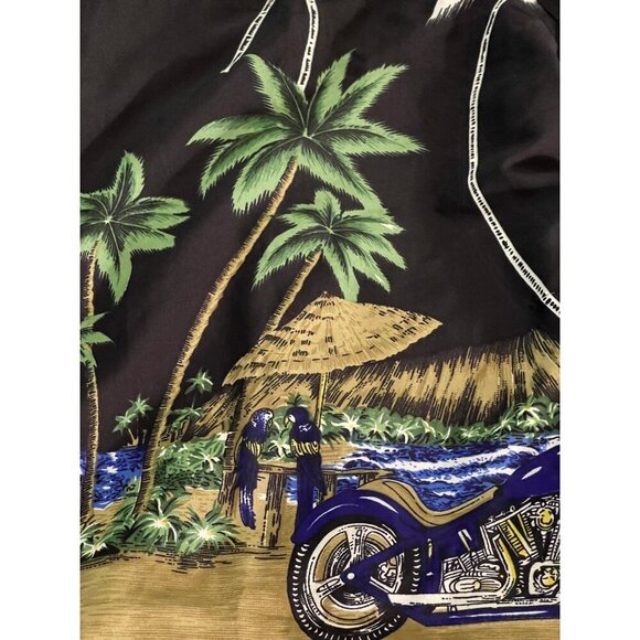 Hawaiian Style Mens L Shirt Palm Tree & Motorcycle Pacific & Co Black - Picture 8 of 16